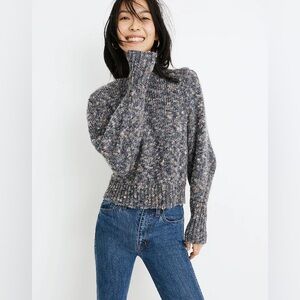 Madewell Women's Pleat Shoulder Pullover Sweater Knit in Marled Indigo Size XS